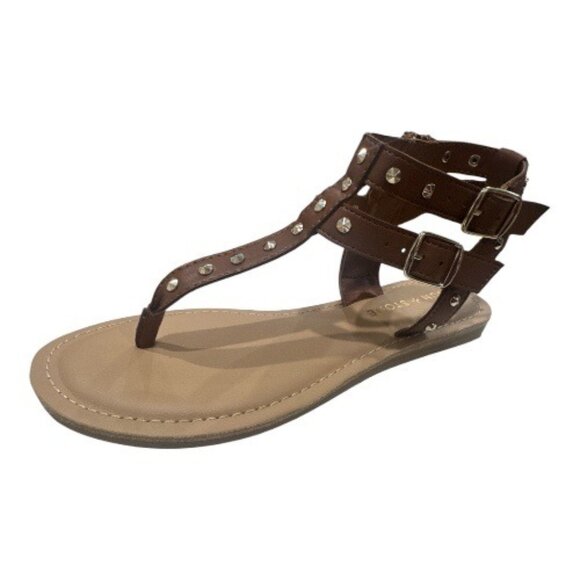 Sun + Stone Olindaa Brown Studded T-Strap Gladiator Sandals - Picture 1 of 5